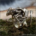 Скульптурное кольцо с драконом Виверна из ювелирной бронзы