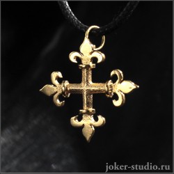 Красивый позолоченный крестик Авис с готическимим лилиями бижутерия оптом
