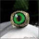 Кольцо талисман с зеленым глазом кота Мейн-куна авторское бронзовое украшение ручной работы "Ангел"
