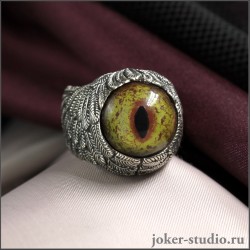 Кольцо с глазом Виверны мистического дракона в стиле фэнтези ручной работы