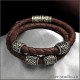 Мужской браслет из двойного кожаного шнура с шармами Сварога стильное украшение на каждый день