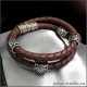 Мужской браслет из двойного кожаного шнура с шармами Сварога стильное украшение на каждый день