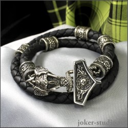 Кожаный браслет Молот Тора c кельтскими шармами на двойном шнуре
