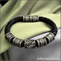 Кожаный браслет шнур с кельтскими шармами и символом "Квадрат Сварога"