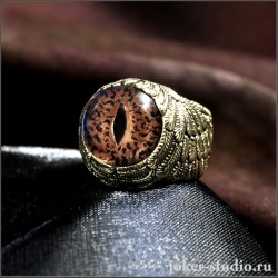 Кольцо с глазом ящерицы Игуаны в крыльях ангела красивый женский перстень ручной работы