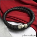 Плетеный браслет из черной кожи в два оборота и ювелирным замком с символом бесконечности