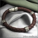 Плетеный браслет из коричневой кожи с шармами стилистическим узором знаком бесконечности