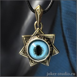 Талисман Звезда магов из бронзы кулон с голубым глазом сиамского кота