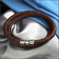 Кожаный коричневый браслет в два оборота и ювелирным замком с символом вечности