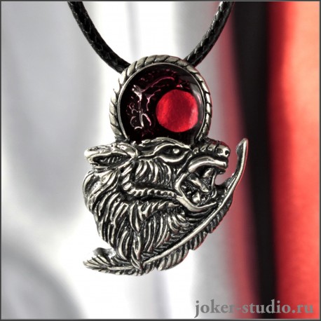 Кулон волк воющий на красную луну с ювелирной прозрачной эмалью «Ульф»