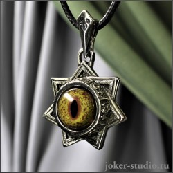 Красивый серебряный амулет с глазом дракона Виверны в Звезде Магов