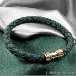 Молодежный браслет шнур с золотым винтажным замком из бронзы