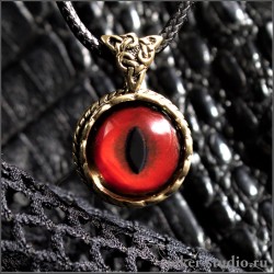 Подвеска красный глаз Дракона в золотом медальоне из бронзы ювелирное яркое украшение