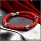 Красный браслет шнур с серебряным винтажным замком из аргентана