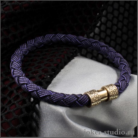 Браслет шнур фиолетового цвета с золотым бронзовым замком