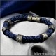 Синий браслет из шнура с серебряными бусами стиле хай-тек