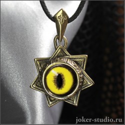Талисман "Звезда Магов" с желтым глазом фоссы авторское украшение из золотой бронзы