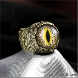Кольцо крылья Ангела с глазом крокодила аллигатора авторское украшение ручной работы