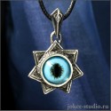Кулон серебряная Звезда магов из аргентана с голубым глазом сиамского кота