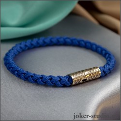 Синий браслет-шнур с золотым магнитным замком Гексагон
