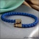 Синий браслет-шнур с золотым магнитным замком Гексагон