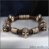 БРАСЛЕТ из КОРИЧНЕВОЙ КОЖИ РУЧНОЙ РАБОТЫ с ЧЕРЕПАМИ и КЕЛЬТСКИМИ БУСИНАМИ из БРОНЗЫ - КОНХОБАР