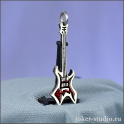 КУЛОН в ВИДЕ ГИТАРЫ WARLOCK ОРИГИНАЛЬНАЯ ПОДВЕСКА с КРАСНОЙ ЭМАЛЬЮ В РОК СТИЛЕ