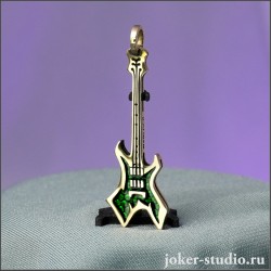 КУЛОН ГИТАРА WARLOCK СТИЛЬНАЯ ПОДВЕСКА из БРОНЗЫ с ЗЕЛЕНОЙ ЭМАЛЬЮ
