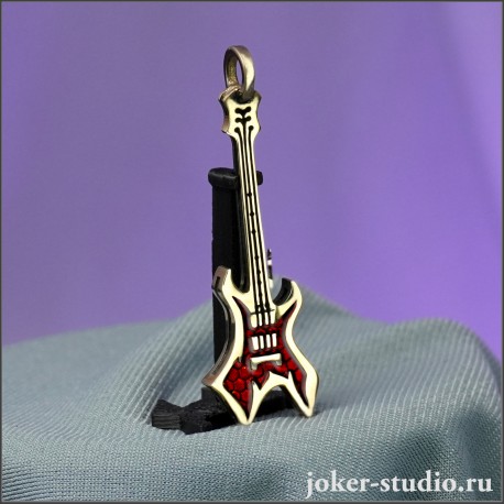 КУЛОН с ГИТАРОЙ WARLOCK РОК ПОДВЕСКА с КРАСНОЙ ЭМАЛЬЮ
