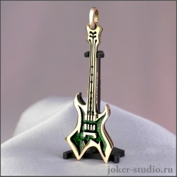 ПОДВЕСКА ГИТАРА WARLOCK с ЗЕЛЕНОЙ ЭМАЛЬЮ ПОДАРОК для ГИТАРИСТА