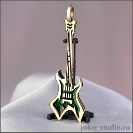 ПОДВЕСКА ГИТАРА WARLOCK с ЗЕЛЕНОЙ ЭМАЛЬЮ ПОДАРОК для ГИТАРИСТА