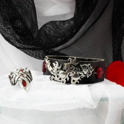 Подарок девушке 14 февраля кожаный браслет с драконом и сердечками и кольцо коготь