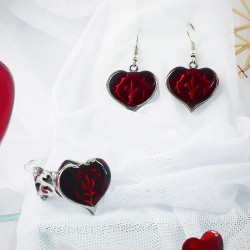 Женский комплект бижутерии серьги и кольцо с сердечками подарок на 14 февраля