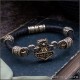 Кожаный браслет Мьёльнир с бусами Сварога из бронзы оригинальное украшение ручной работы