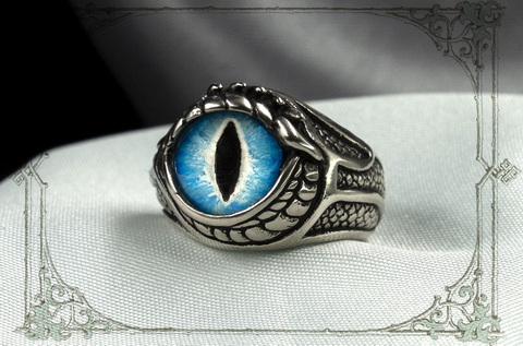 Неподвижный Глаз Дракона серебряное кольцо в стиле фэнтези