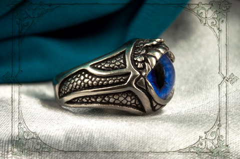 мужское кольцо глаз дракона синий
