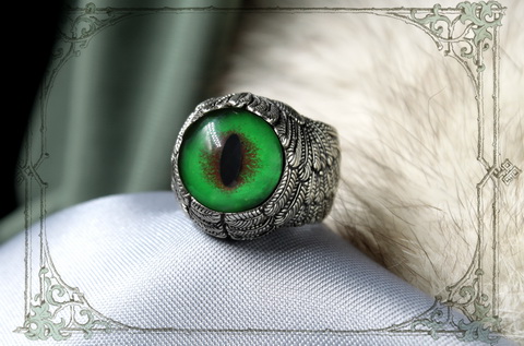 кольцо с зеленым глазом кота мейн-куна JOKER-STUDIO