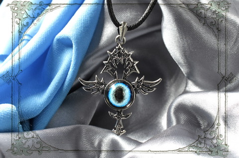 Готический женский кулон крест Анкх с голубым глазом сиамского кота