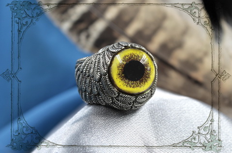 кольцо в виде серебряных крыльев с глазом сокола
