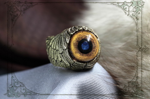 кольцо с крыльями ангела и глазом тигра JOKER-STUDIO