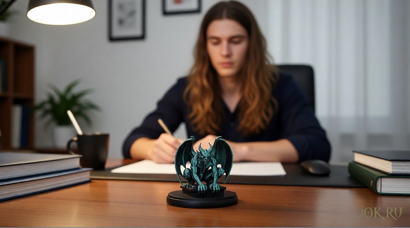 Готический декор - фигурка горгульи с малахитовым оттенком для интерьера