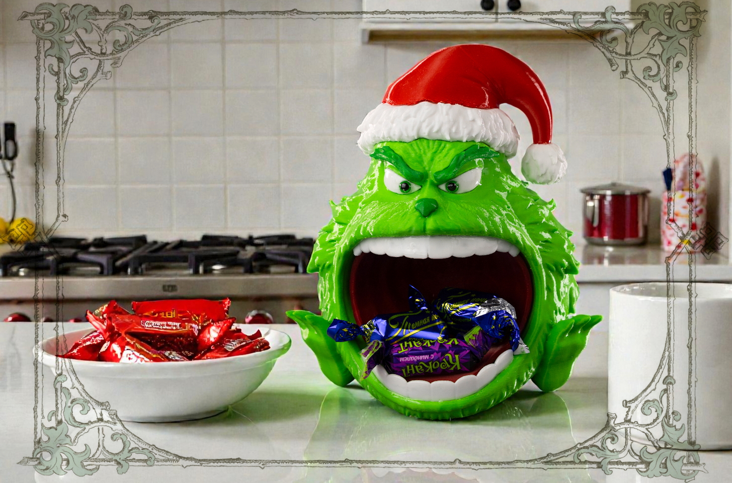 Красивая конфетница в виде Гринча – оригинальное решение для хранения конфет, печенья и других лакомств на кухне