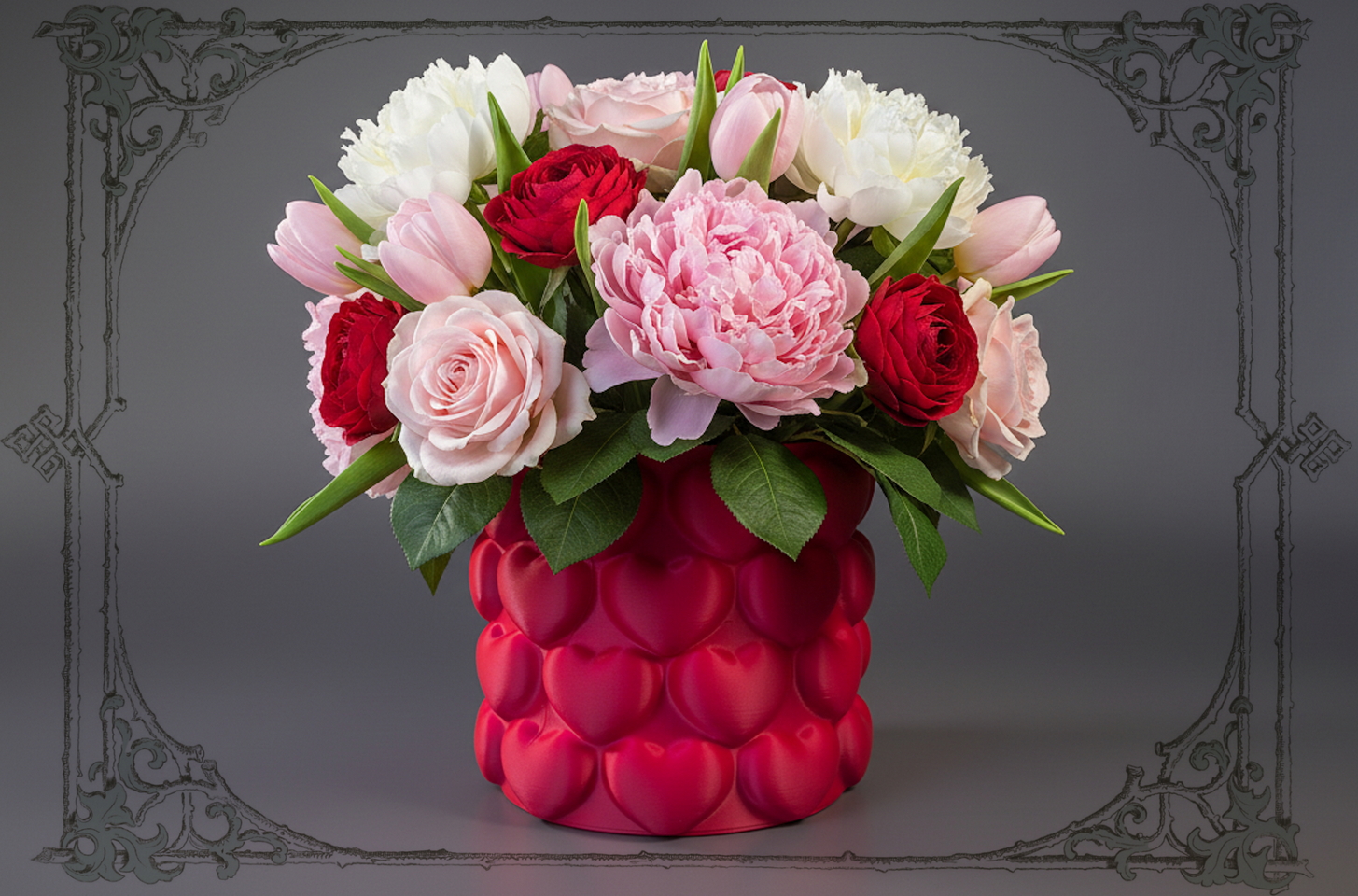 Ваза для букета живых цветов с дизайнерским узором сердечек