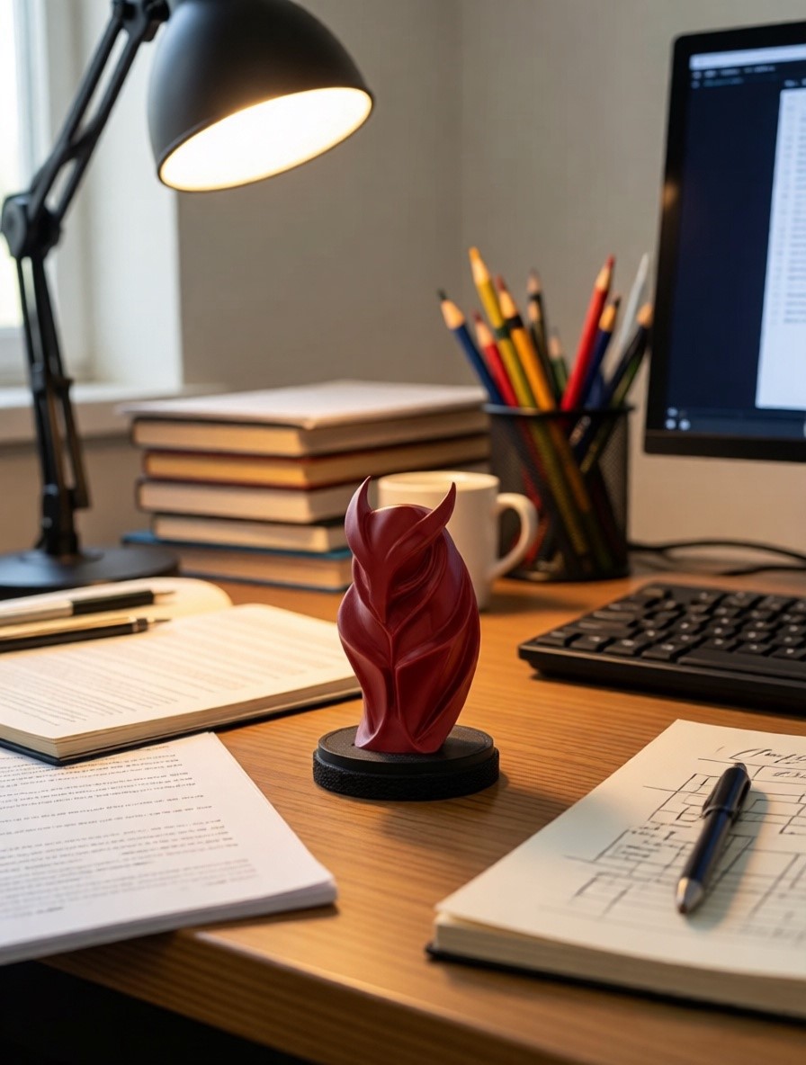 Статуэтка красной совы - корпоративный подарок от Joker-Studio, символизирующий мудрость и стратегическое мышление