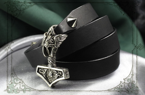 Кожаный браслет "Молот Тора" сила викинга подарок для мужчины