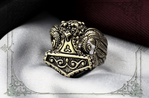 Кольцо Молот Тора из бронзы скандинавский настоящий перстень