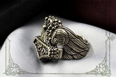 Кольцо Молот Тора бронзовый перстень викинга
