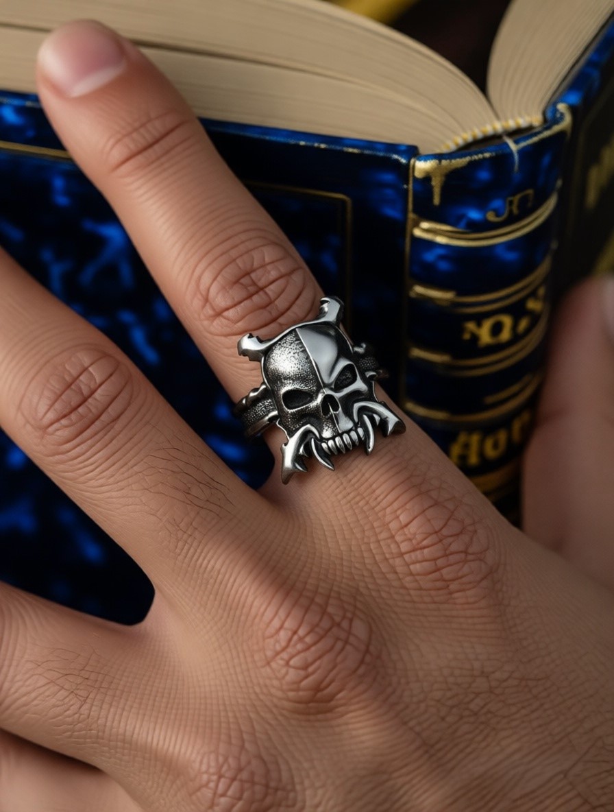 Серебристое кольцо с патиной Sons of Malice на мужской руке