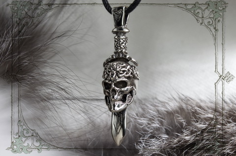 Серебряный череп с мечом Одина подвеска купить купить в интернет-магазине Джокер