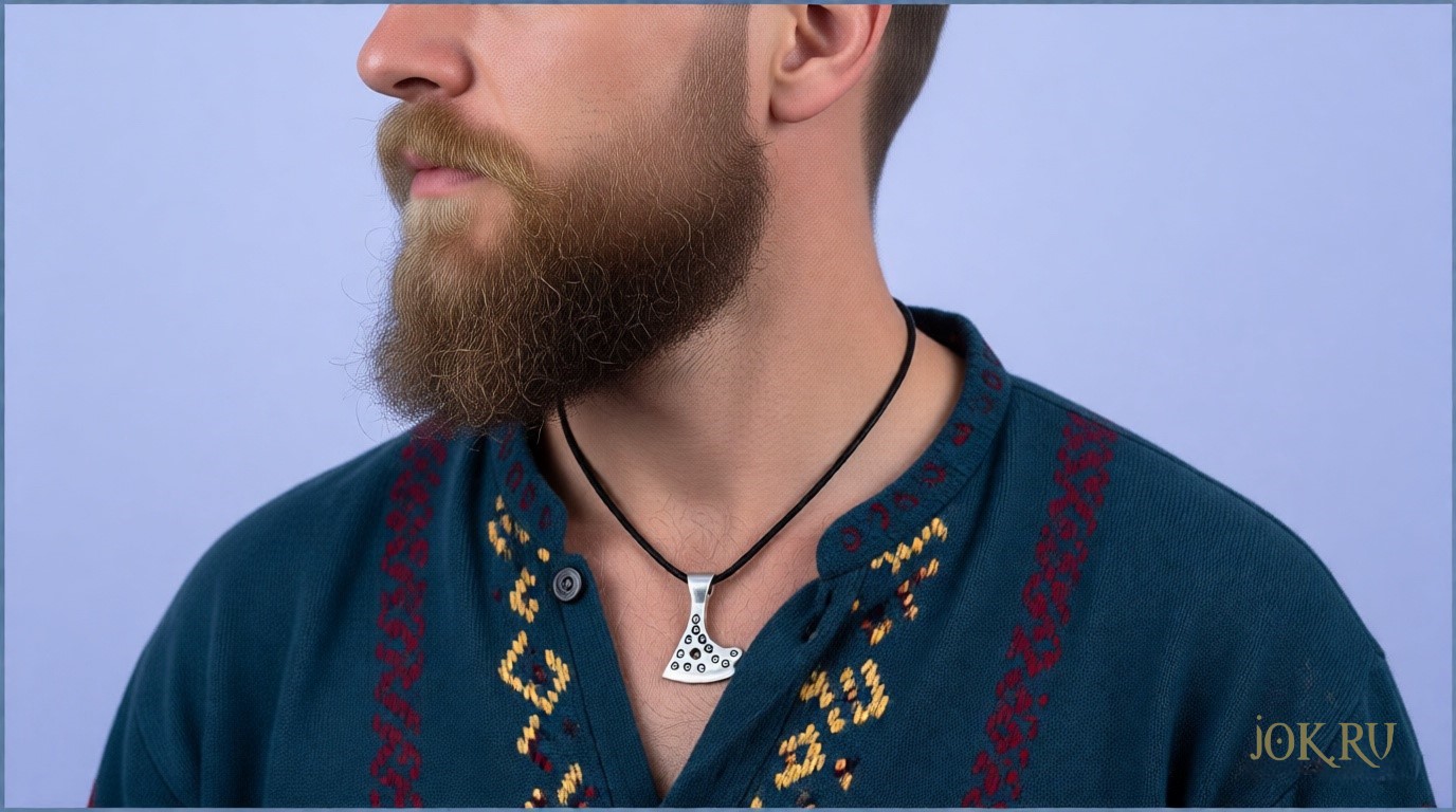 Подарок для мужчины с смыслом: Изображение кулона "Топор Перуна" – идеальный подарок для мужчины, ценящего силу, защиту и связь с корнями.